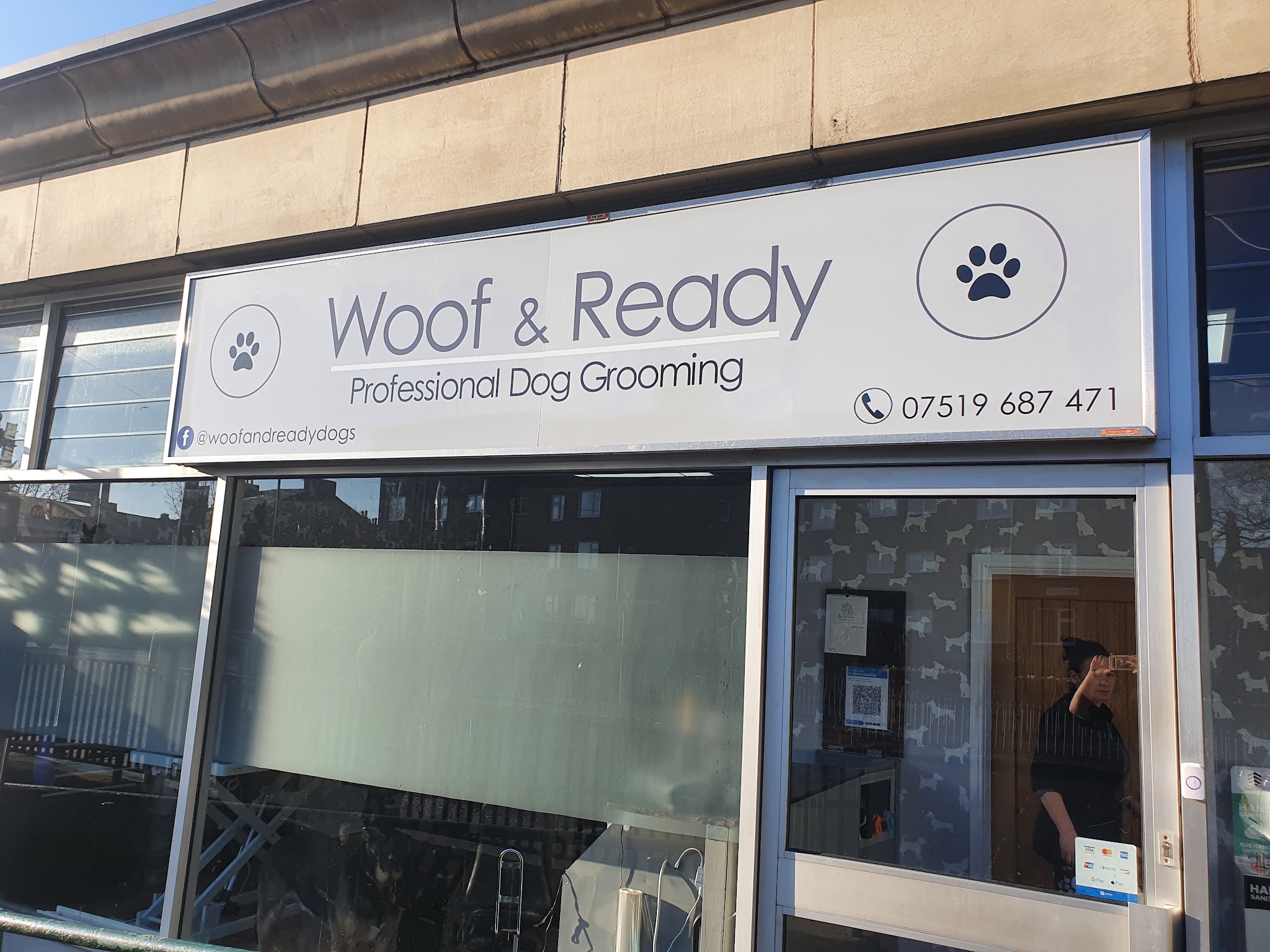 Woof and Ready shopfront and sign at Cliffe Court, Yeadon